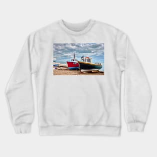 Colourful Fishing Boats on Beer Beach, Devon Crewneck Sweatshirt